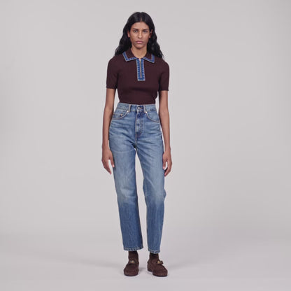 Richmond Knit polo jumper with denim collar Brown