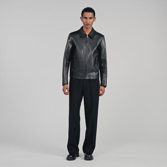 Zipper Goat Jacket Zip-Up Leather Jacket Black