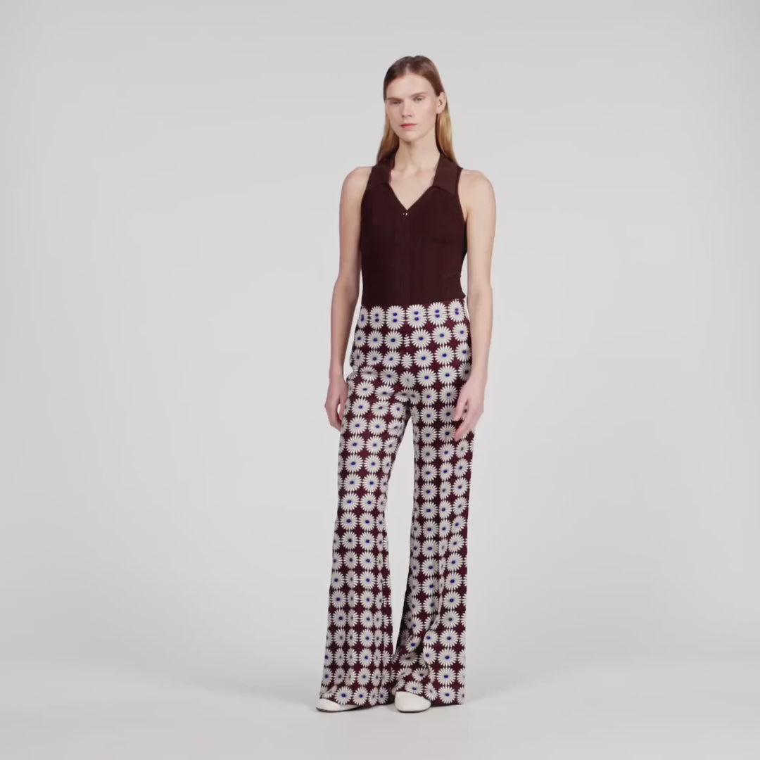 Doris Floral-Print Floaty Trousers Marron / Bleu