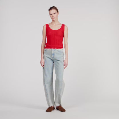 Filipo Knit And Lace Top RED