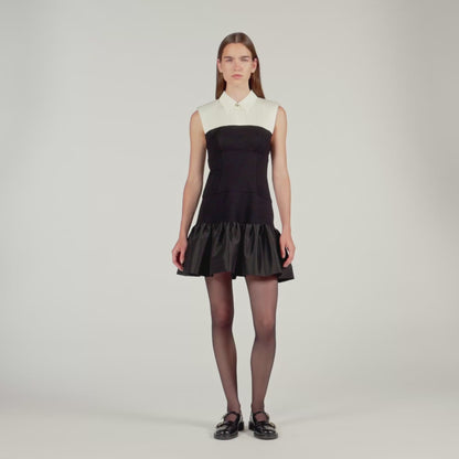 Noelia Short Two-Tone Ruffled Dress Ecru / Black