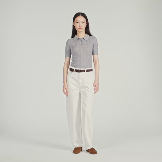 Lessio Pointelle Polo-Neck Wool Jumper Grey