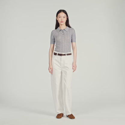 Lessio Pointelle Polo-Neck Wool Jumper Grey