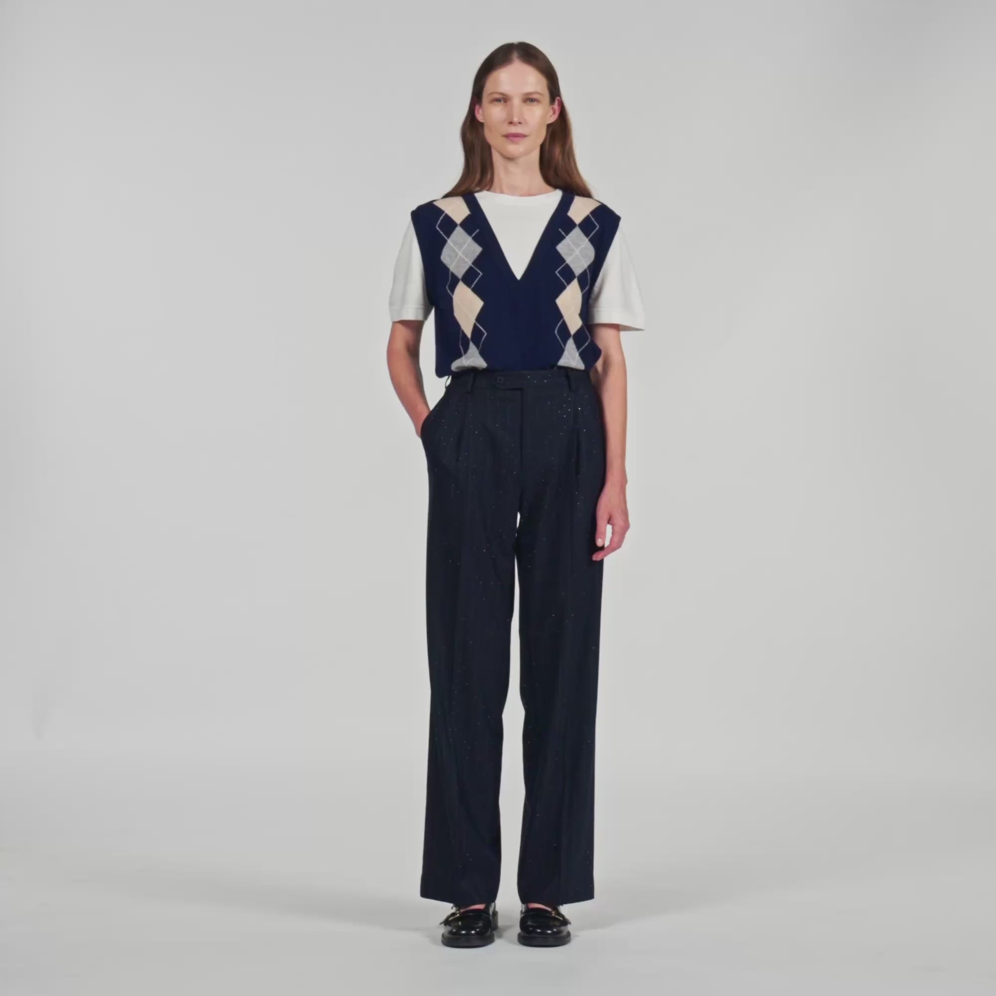 Eurie Argyle Layered Effect Jumper Navy Blue