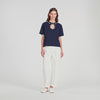 Santafe Rhinestone Openwork T-Shirt Navy Blue