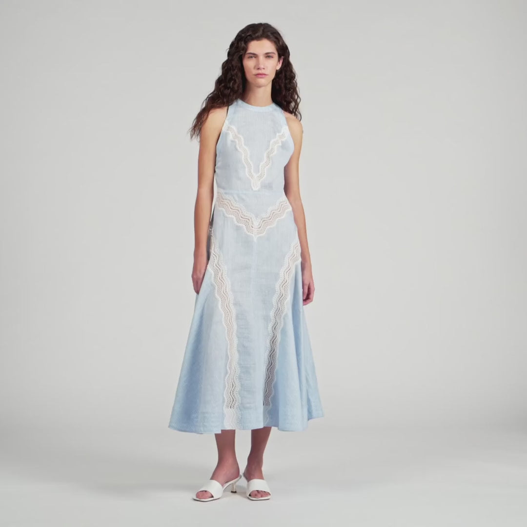 Nathalie Maxi Dress With Lace Details Ciel / Blanc