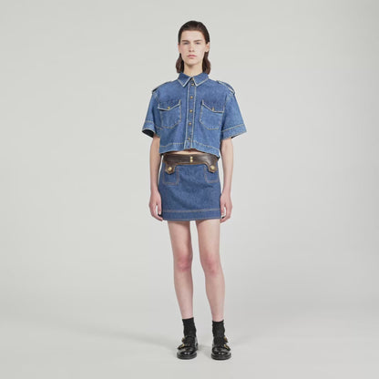 Seattle Short Denim And Leather Skirt Dark Blue