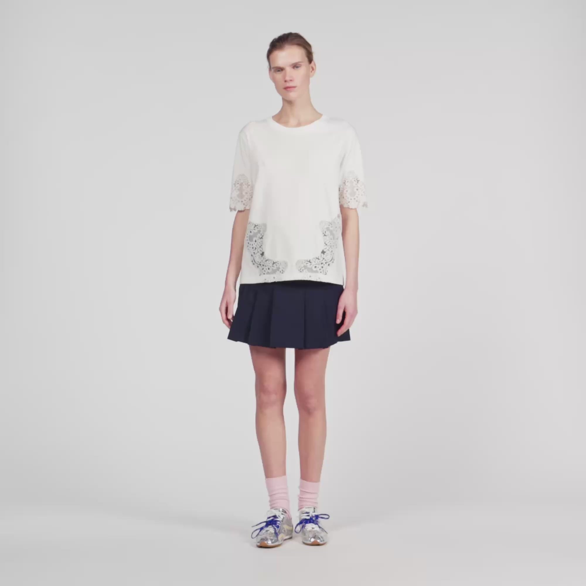 Marbella Cotton T-Shirt With Lace Detail ECRU