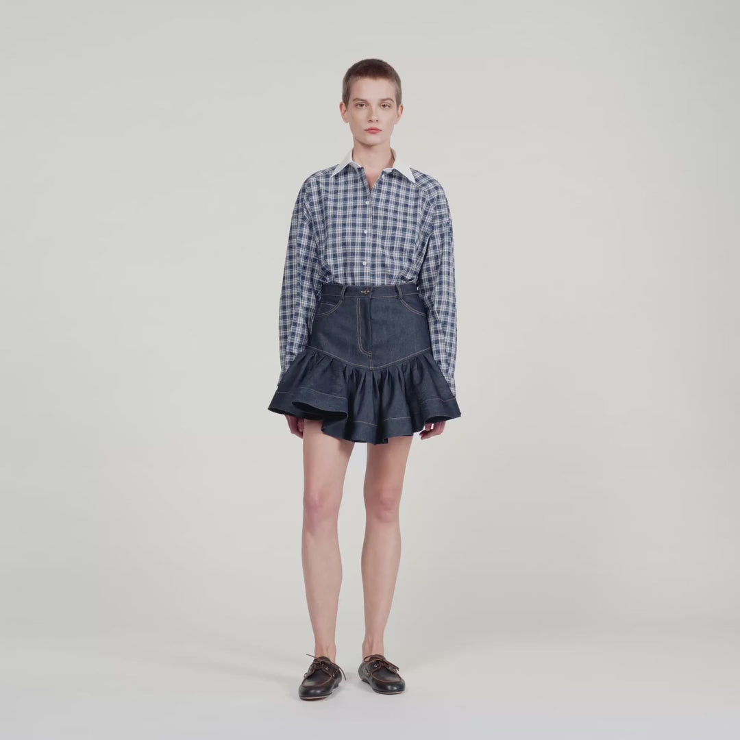 Oreana Short Denim Ruffled Skirt Deep Blu