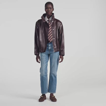 Joghen Oversized leather jacket Brown