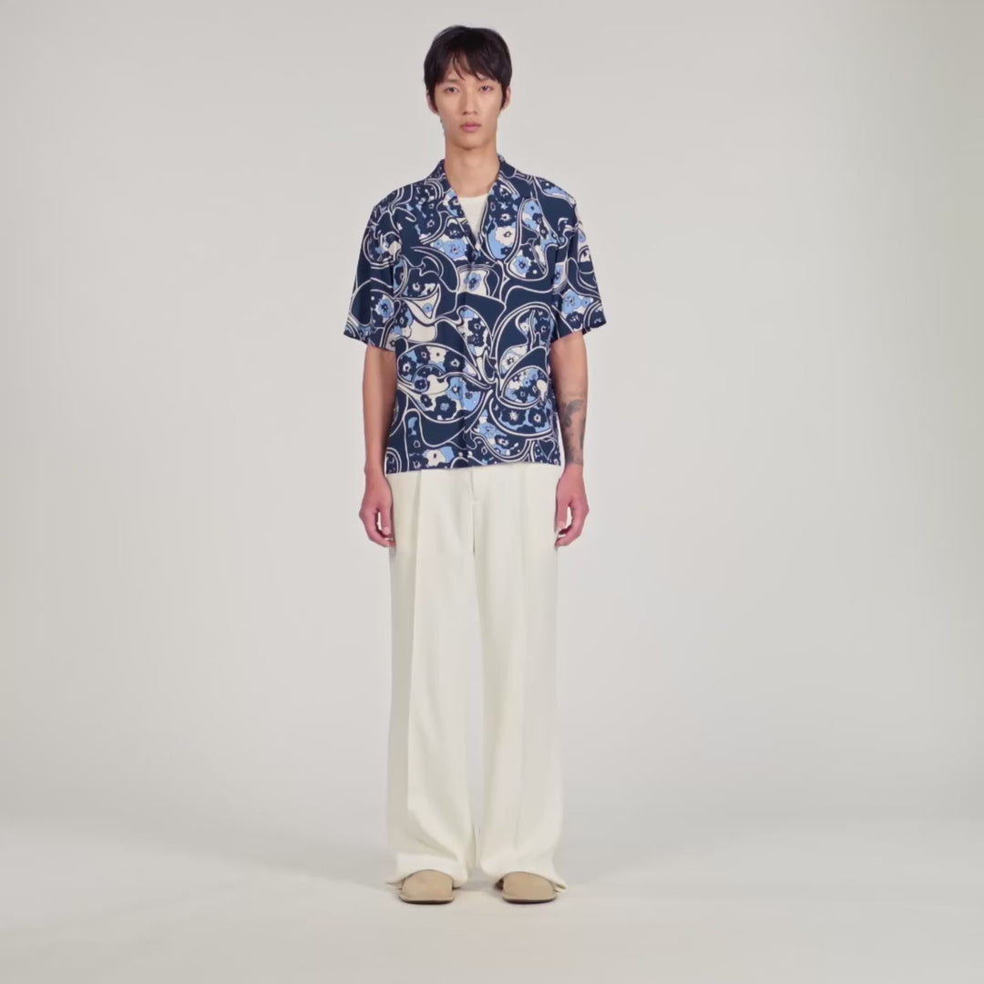 Hippie Trip Mc Loose-Fit Print Shark Collar Shirt Navy Blue