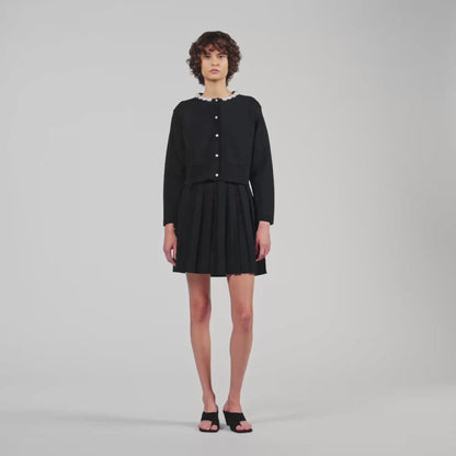 Aubrey Cardigan with pearl flower collar Black