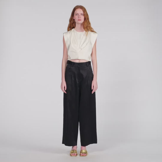 Zephir Satin-Effect Wide-Leg Trousers Black