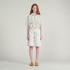 Artemie Cropped Striped Cotton Shirt Ecru / Bleu