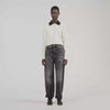 Maya Cable knit velvet collar cardigan Ecru