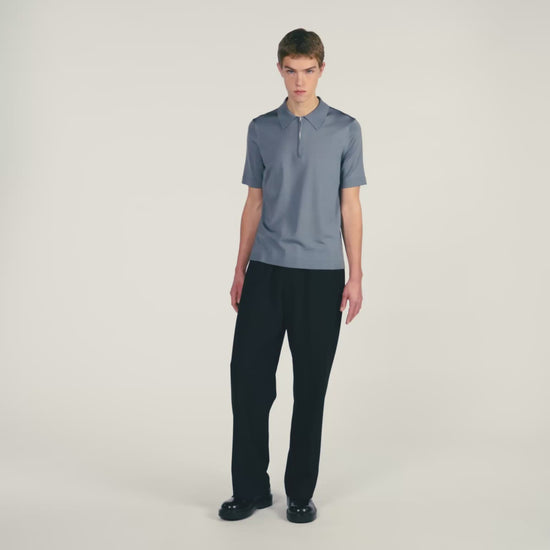 Knitted Polo Shirt With Zip Collar Grey Blu
