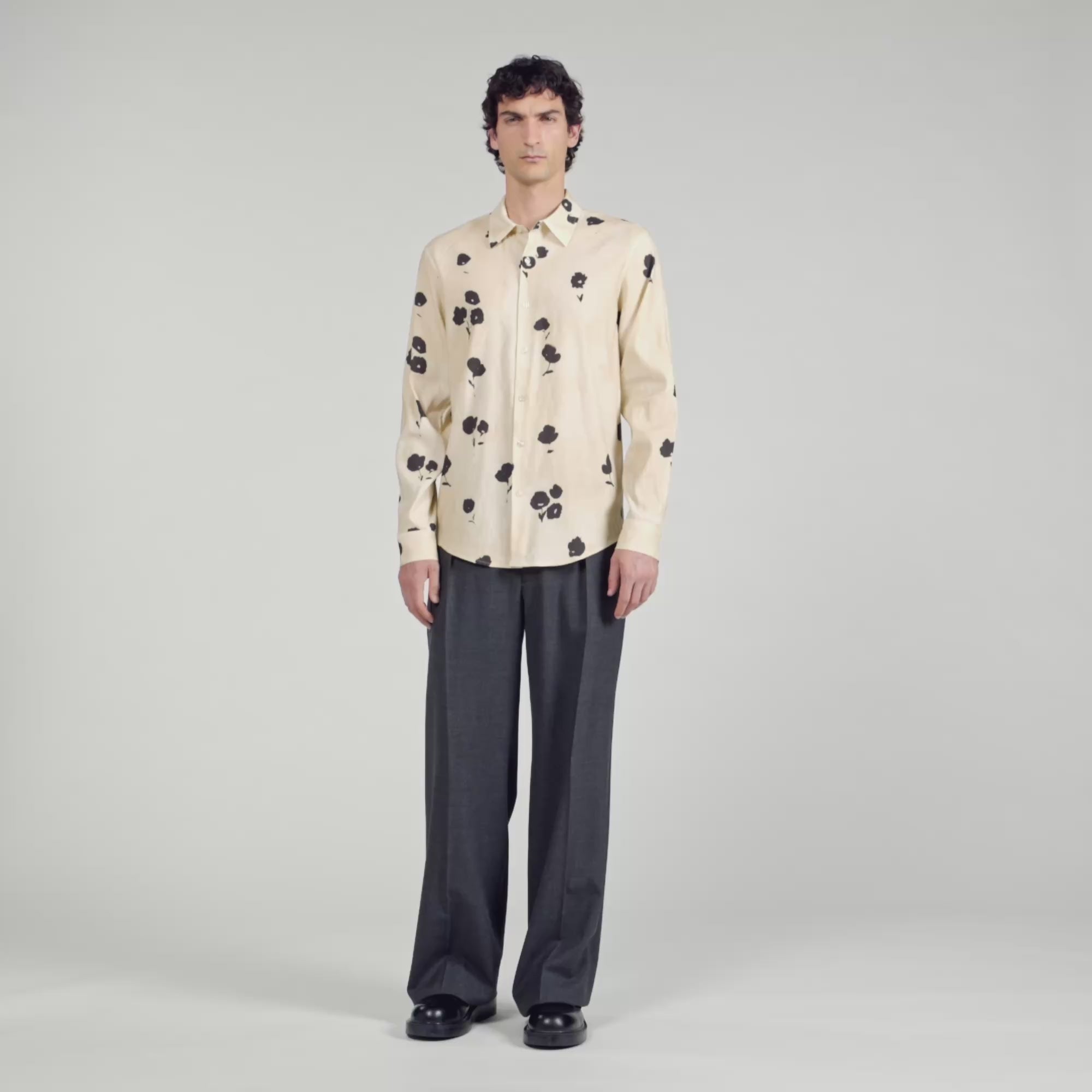 Waterflower Shirt Ls Floral Print Linen Shirt Off White