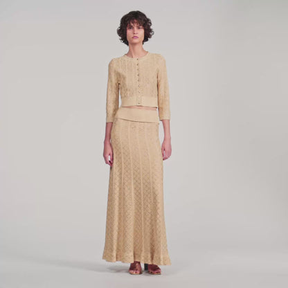 Leslie Long rhinestone knit skirt Vanilla