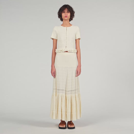 Ruffled Knit Cardigan Ecru