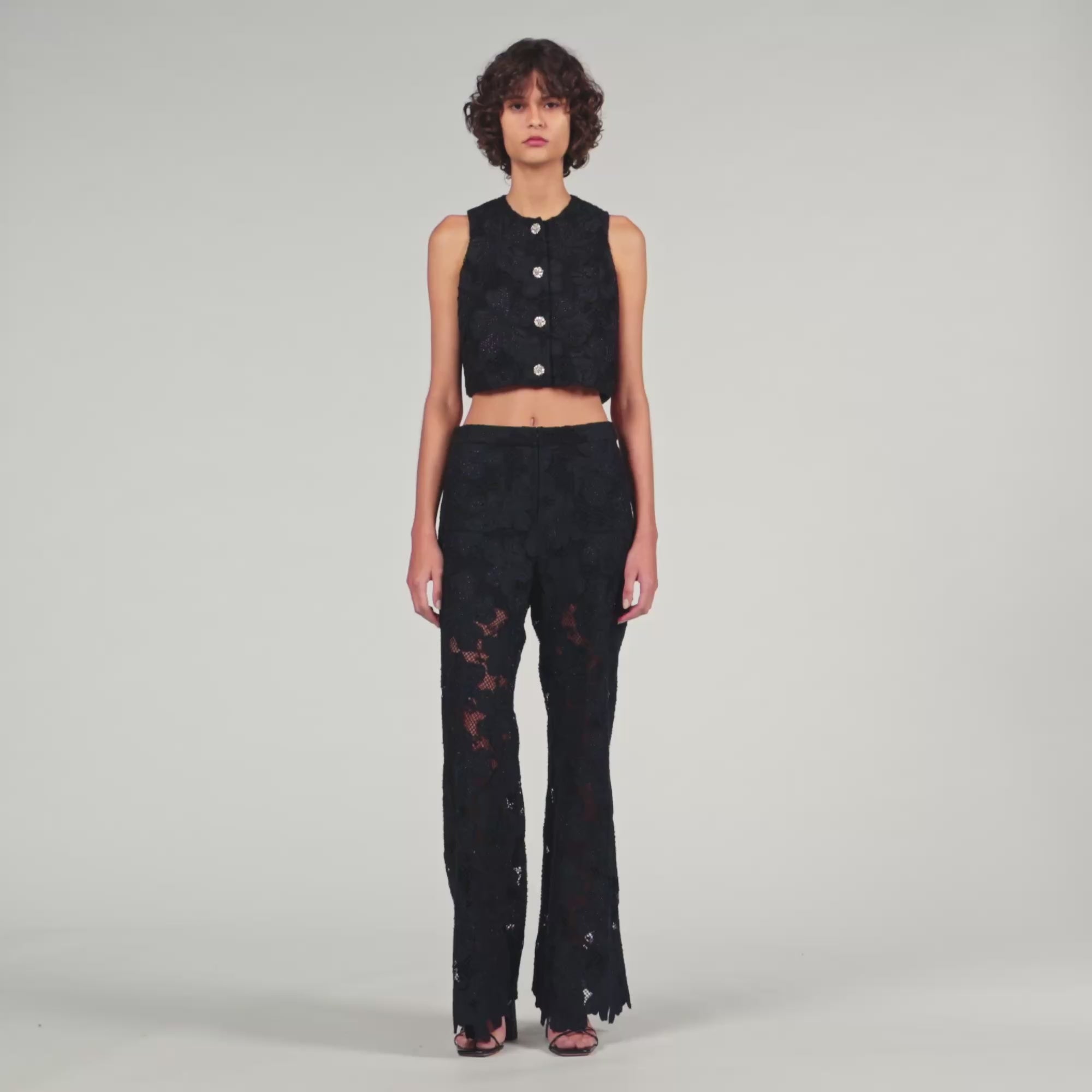 Embroidered Guipure Crop Top Black