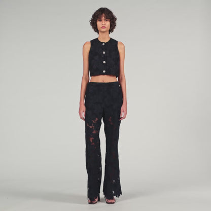 Embroidered Guipure Crop Top Black