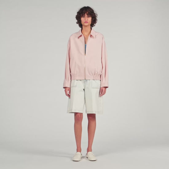 Guimauve Wide Cotton Linen Zip Jacket Pink