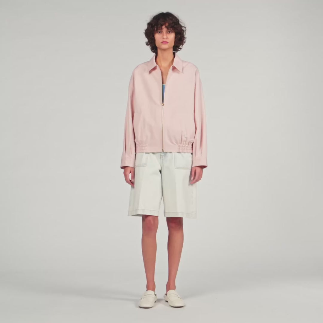 Guimauve Wide Cotton Linen Zip Jacket Pink