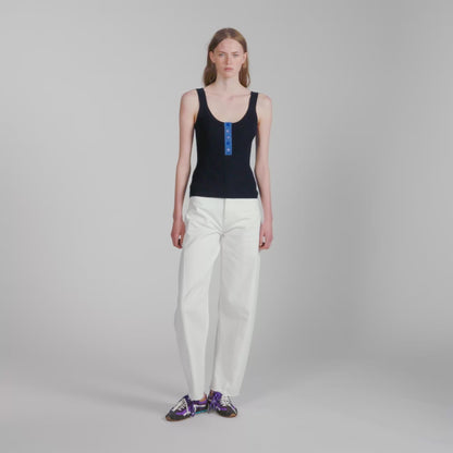 Emil Contrast button vest top Navy Blue