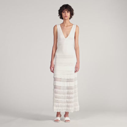 Zinnia Pointelle Knit Maxi Dress White