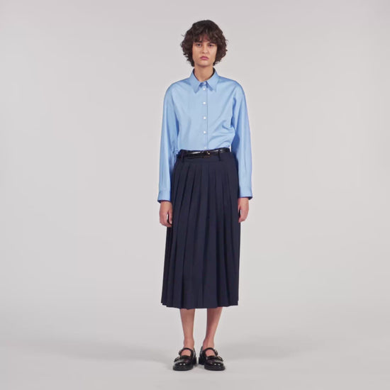Theana Long Pleated Skirt Navy Blue