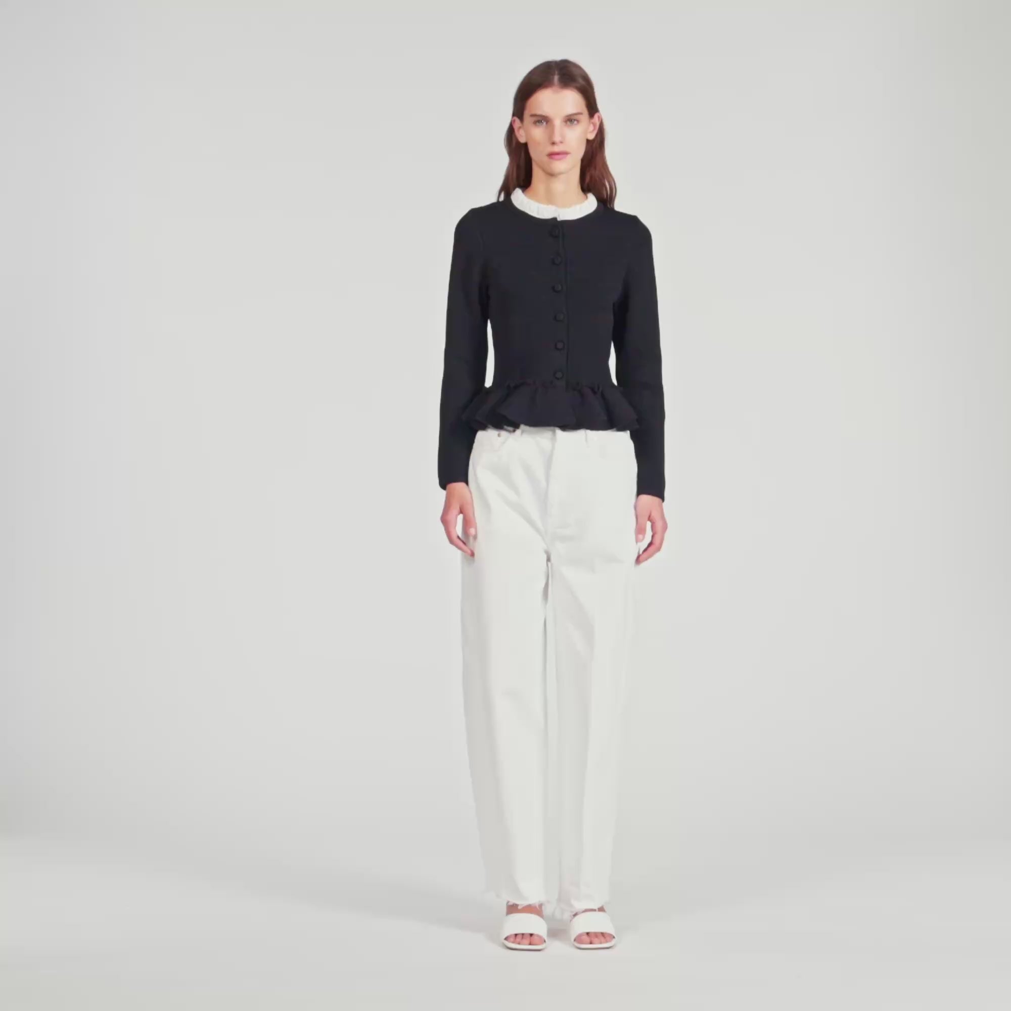 Aspen Removable Collar Peplum Cardigan Black