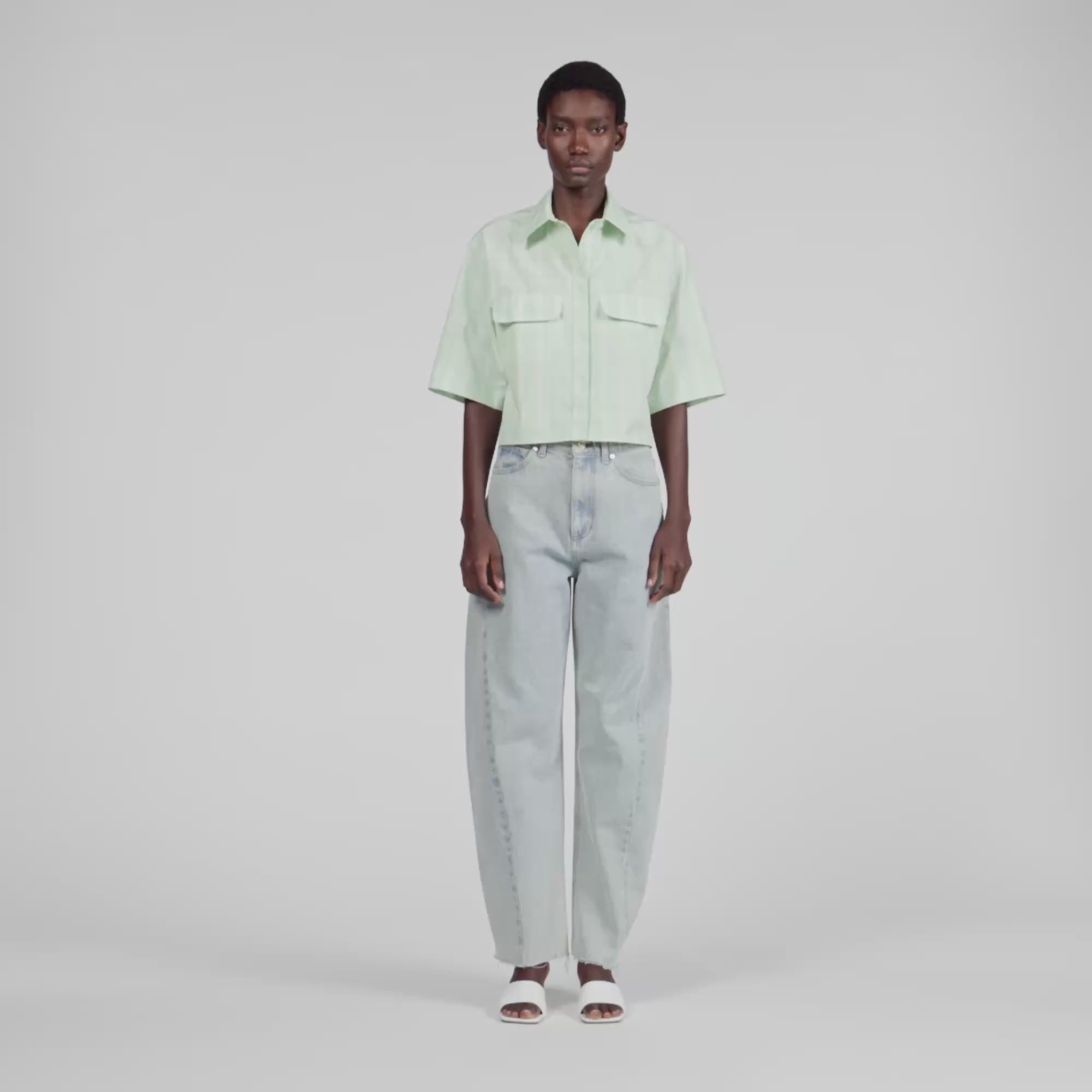 Kaia Short Checked Shirt GREEN / ECRU