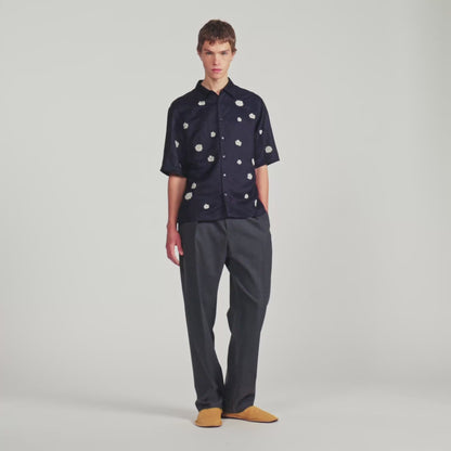 Velvet Flowers Mc Loose-fit floral shirt Midnight Blue