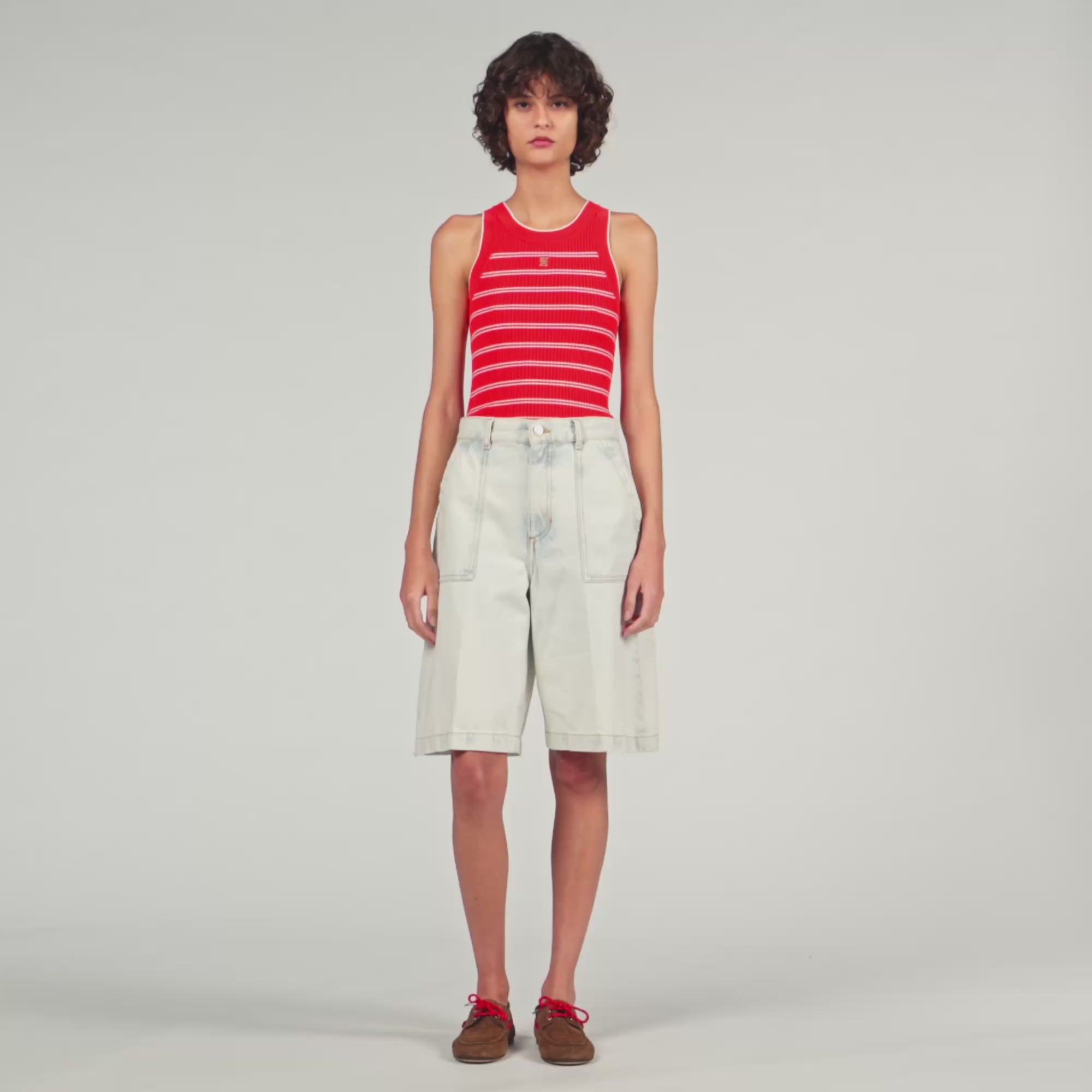 Washed Denim Bermuda Shorts Light Blue Jean