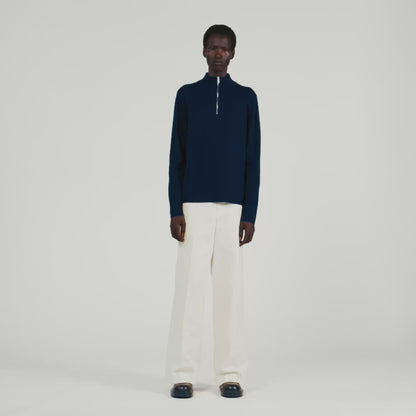 Zip Sweater Wool Jumper With Zip Collar Midnight Blue