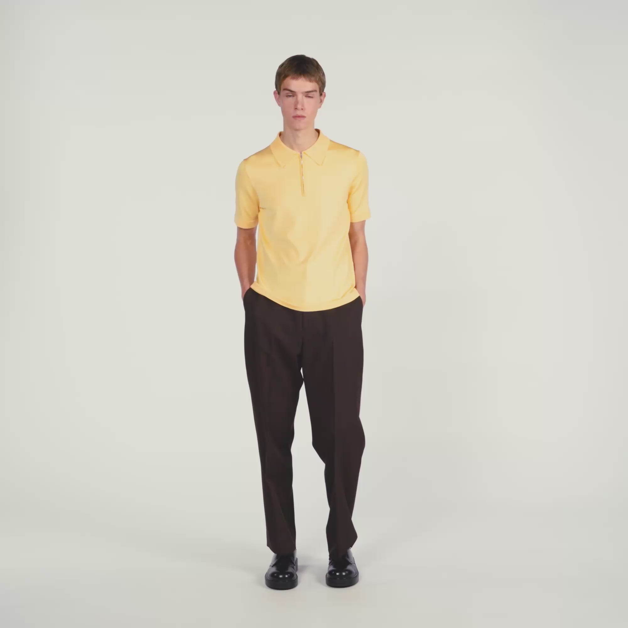 Knitted Polo Shirt With Zip Collar Light Yellow