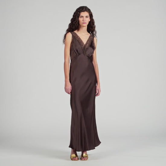Lace Collar Maxi Dress Brown