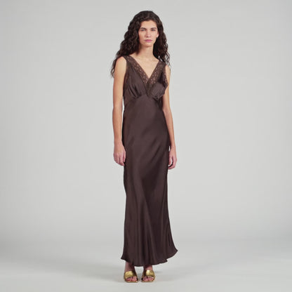 Lace Collar Maxi Dress Brown