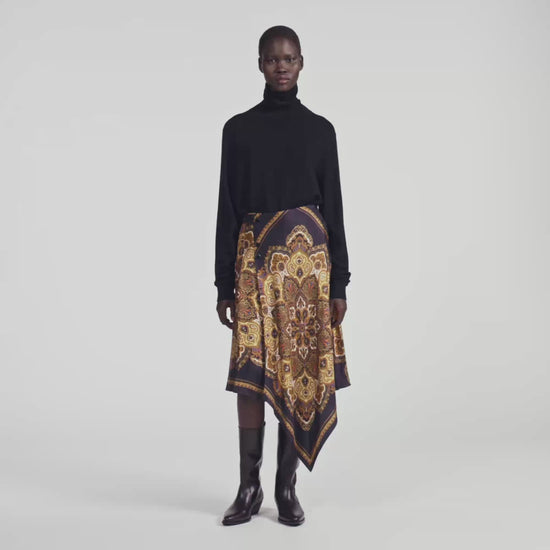 Portobello Asymmetrical scarf print skirt Black / Ocher