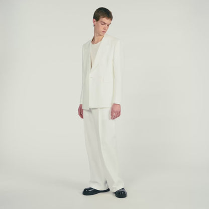 Croise Mode Lin Double-Breasted Linen Suit Jacket WHITE