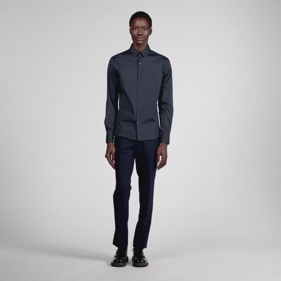 Seamless Stretch Fitted Stretch Cotton Shirt - Navy Blue Navy Blue