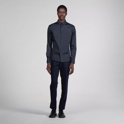 Seamless Stretch Fitted Stretch Cotton Shirt - Navy Blue Navy Blue