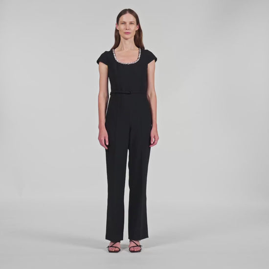 Odelia Jumpsuit With Rhinestone Collar Black