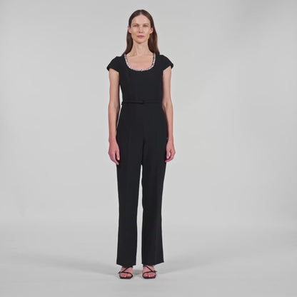 Odelia Jumpsuit With Rhinestone Collar Black
