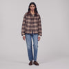 Mystic Check coat with leather collar Brown