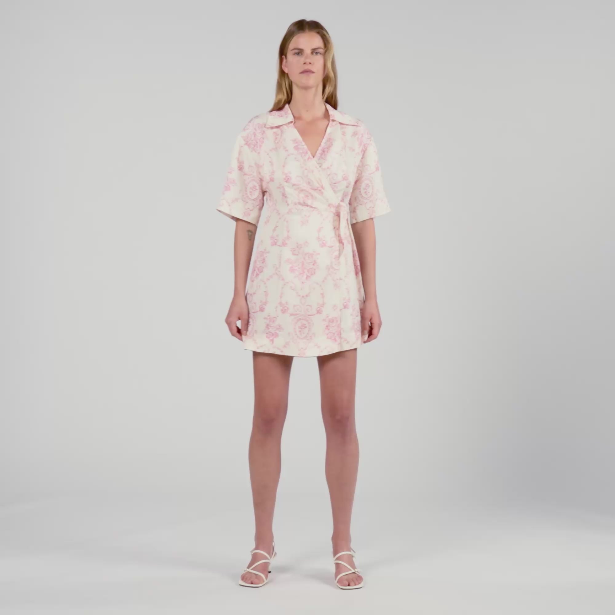 Melbourne Floral Print Short Dress Pink / Ecru
