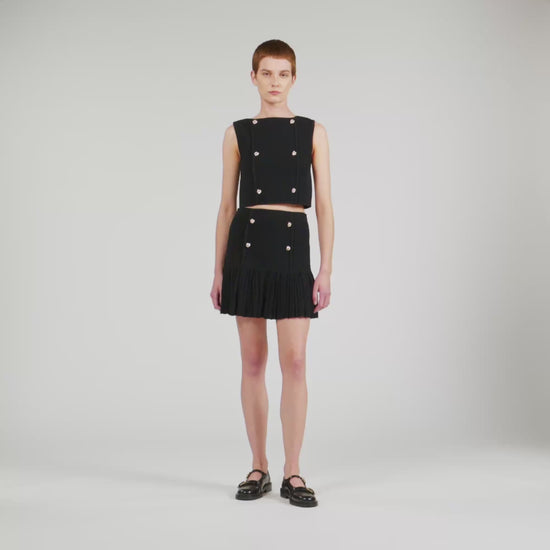 Lital Short Pleated Knit Skirt Black