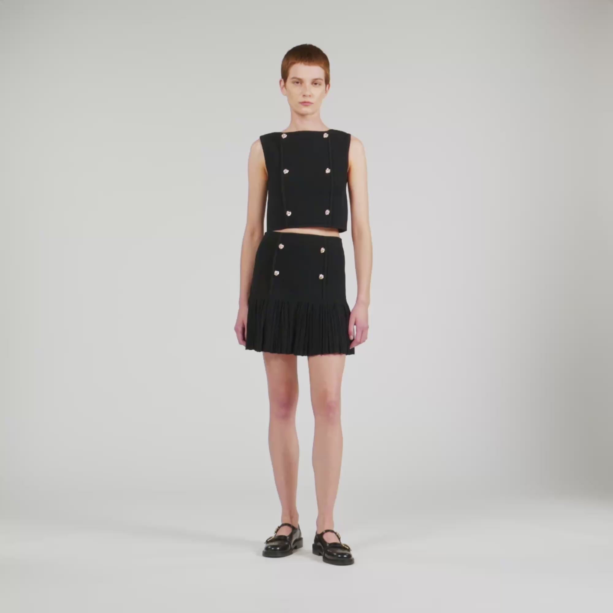 Lital Short Pleated Knit Skirt Black