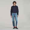 Litchi Gathered rhinestone cotton shirt Navy Blue