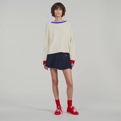 Shanti Contrast round-neck wool jumper Ecru